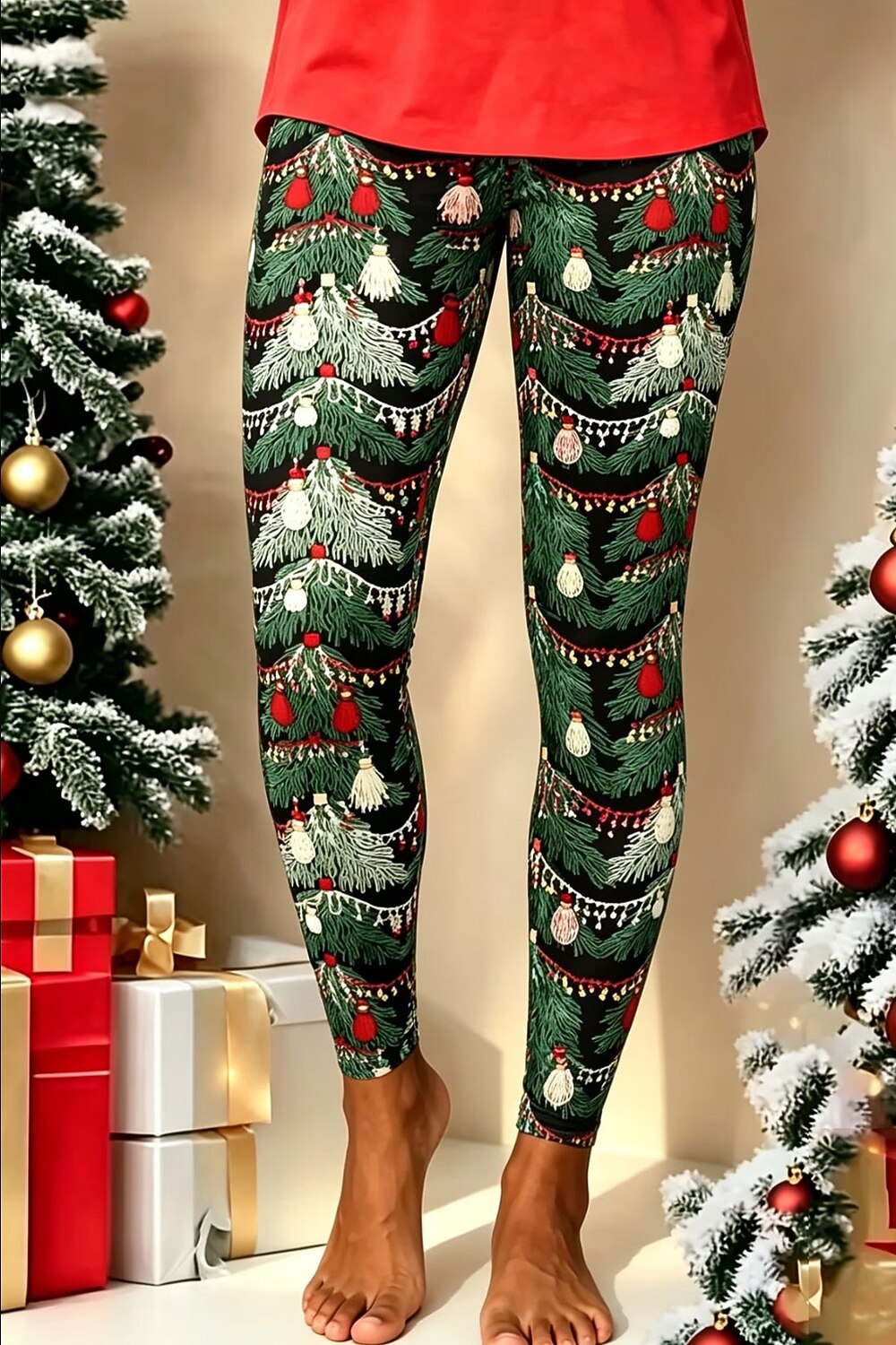 Santa Snowman Tree Comfort Capri Leggings