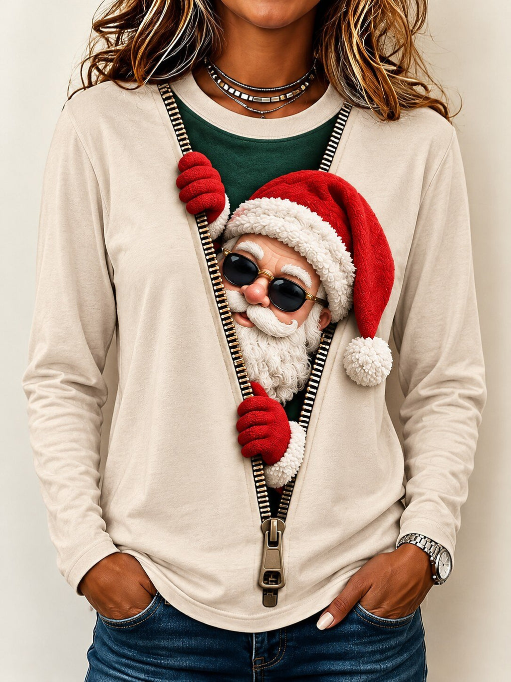 Santa Claus Holiday Round Neck Shirt