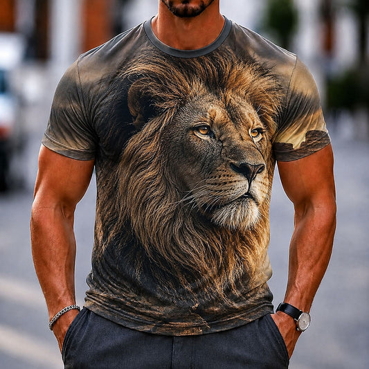 Men's Majestic Lion Graphic Casual Tee