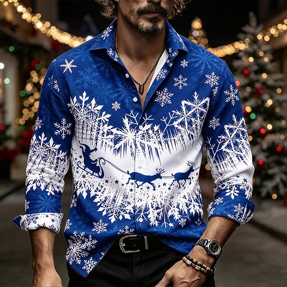 Christmas Elk Snowflake Button Shirt