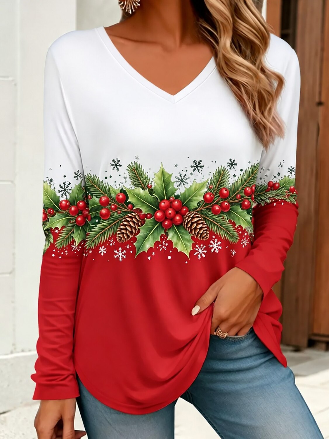 Snowman Tree Graphic Christmas Longline Shirt