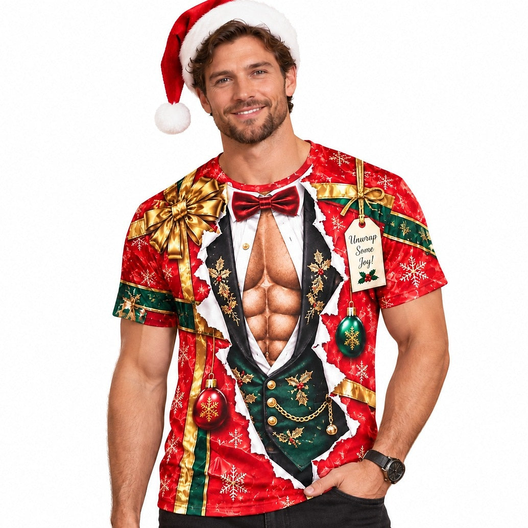 Christmas Beefcake Santa Funny Graphic T-Shirt