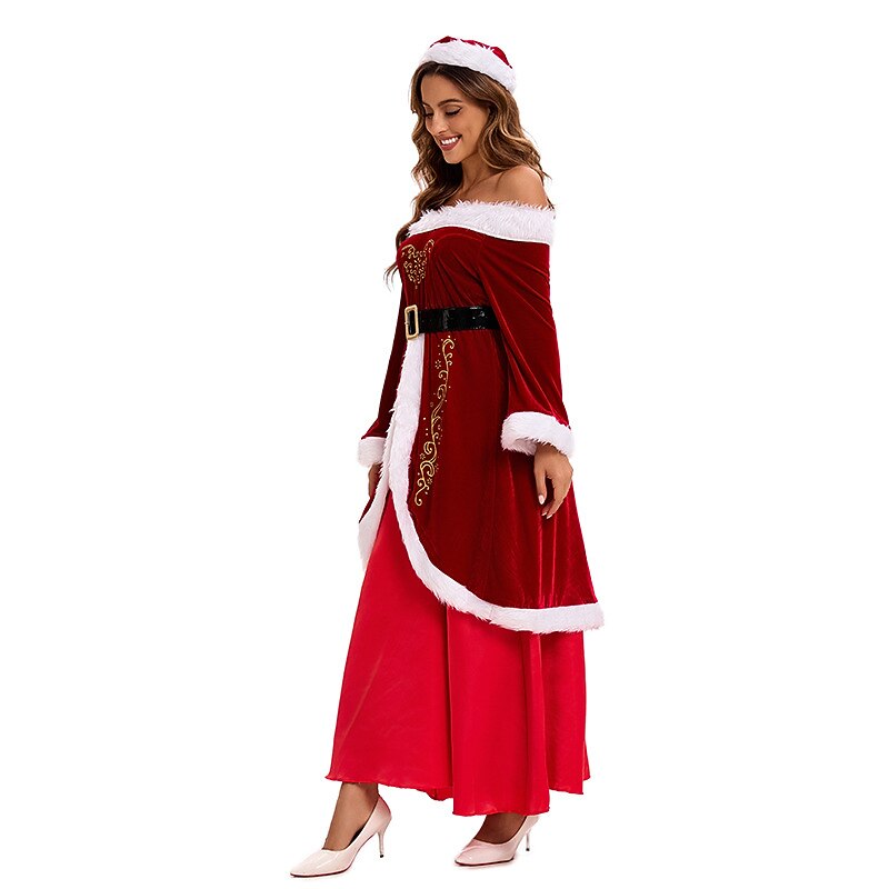 Classic Mrs Claus Costume Dress & Hat Set