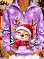 Women's Reindeer Snowflake Lapel Pullover Sweatshirt