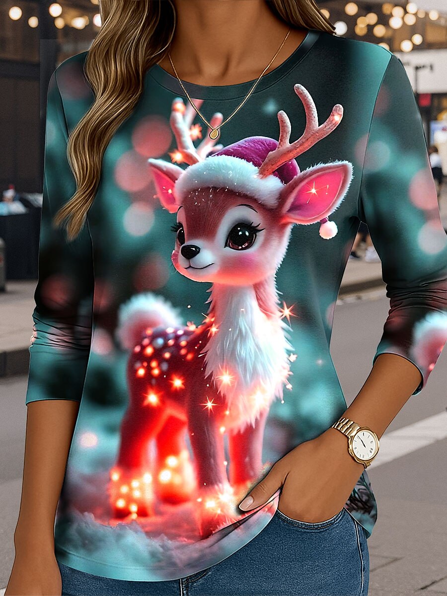 Women's Reindeer Christmas Graphic Longsleeve Tee