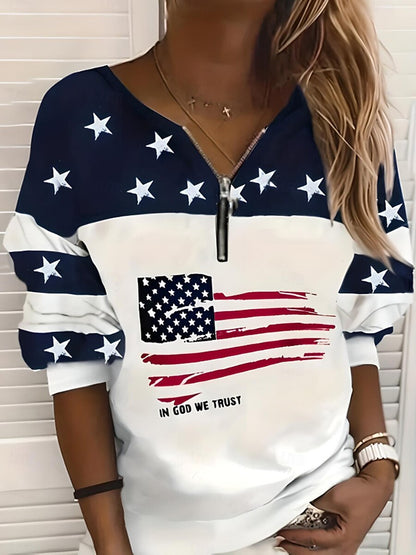 Women's Patriotic Stripe Zip Sweatshirt