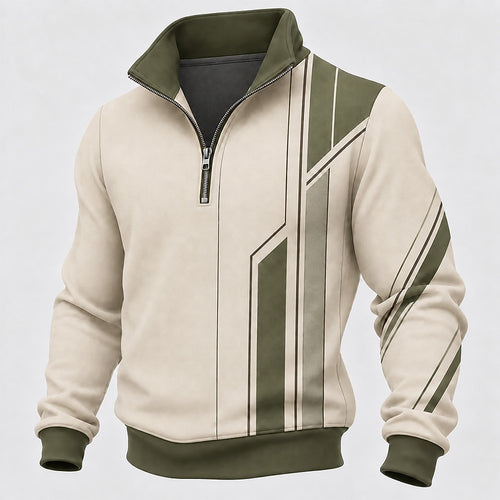 Stand Collar Geometric Zipped Sweatshirt