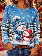 Cat Snowman Graphic Christmas Pullover Sweatshirt