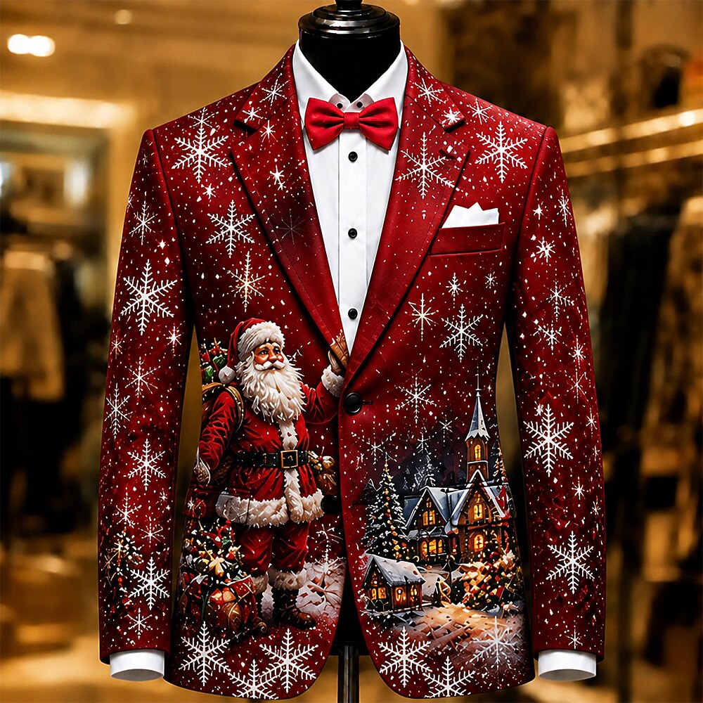 Men's Santa Claus Holiday Print Blazer