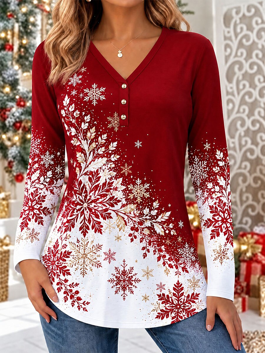 Women's Christmas Basic V Neck T-Shirt