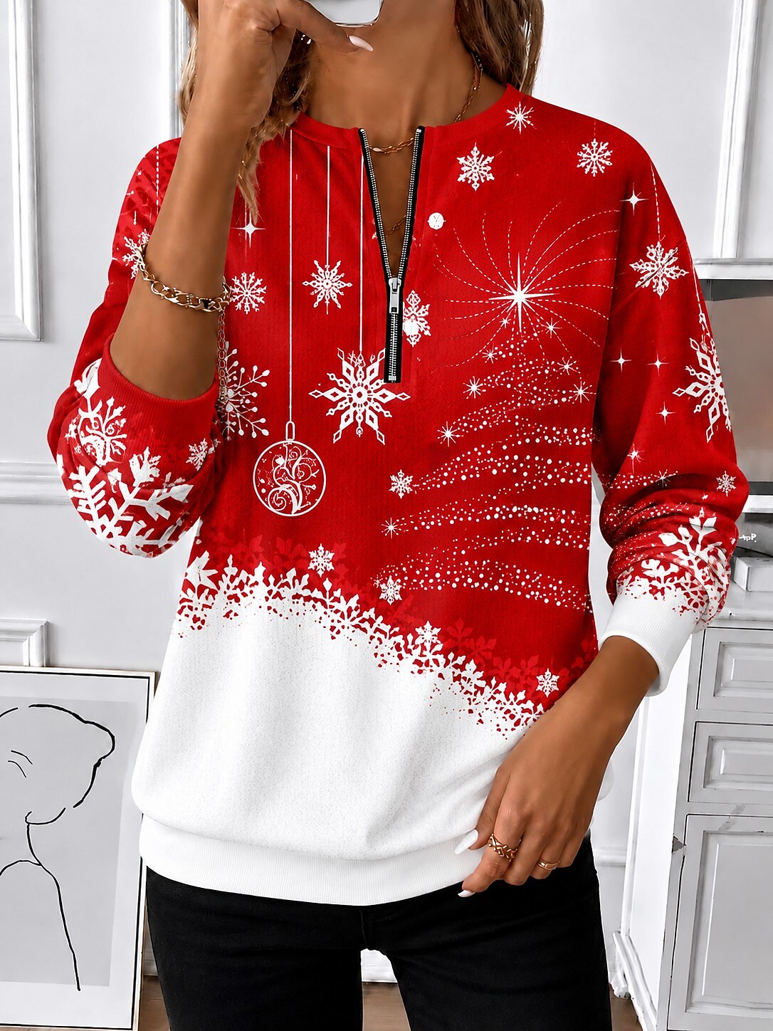 Women's Santa Christmas Tree Zip Sweatshirt