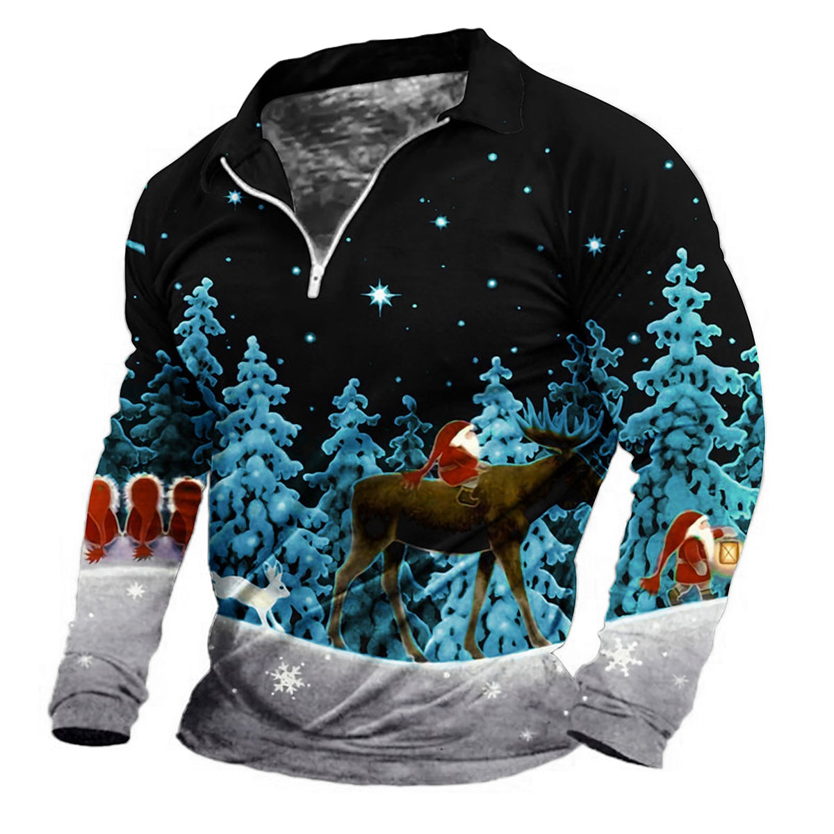 Christmas Santa Tree Zip Polo Shirt