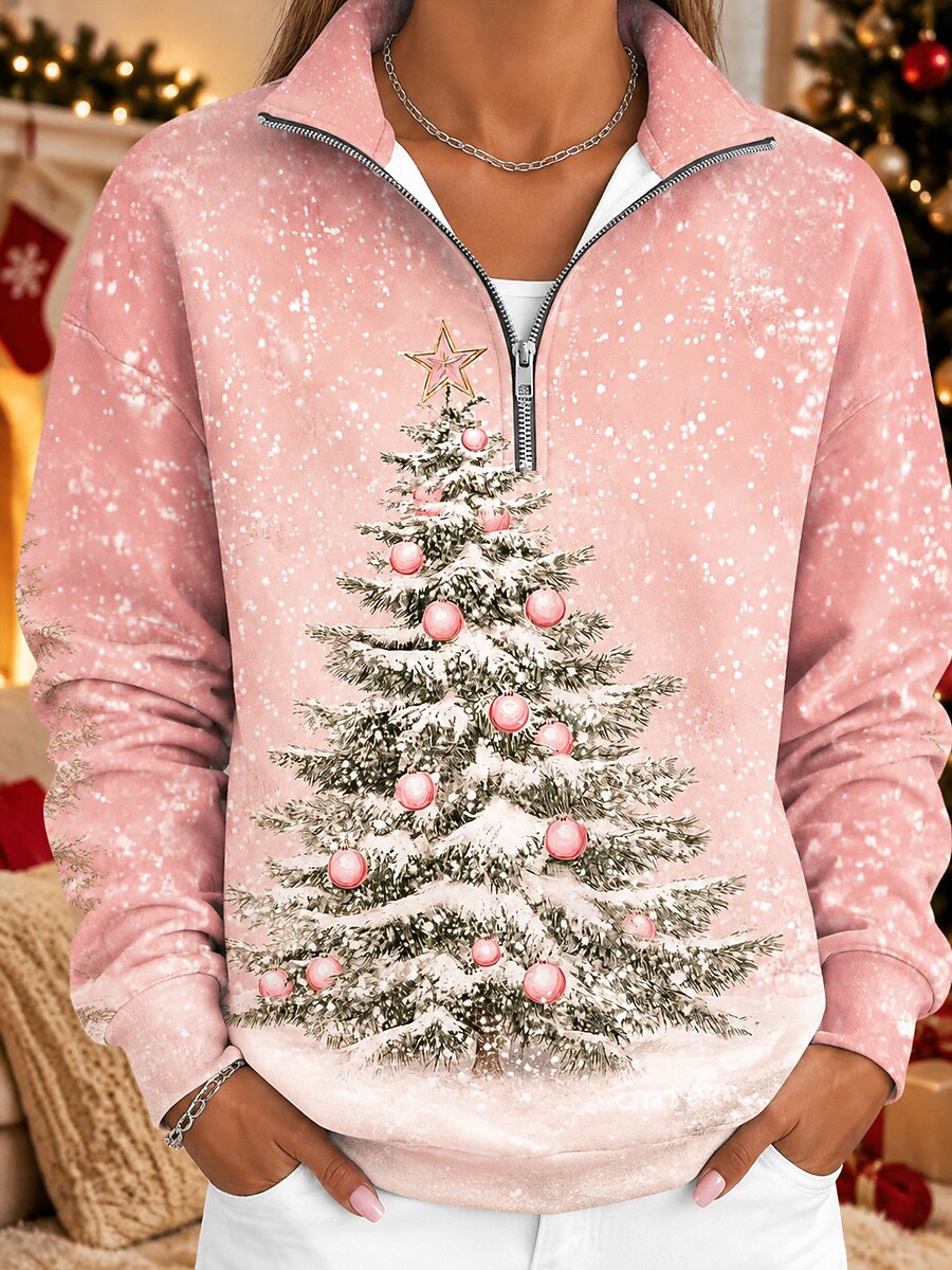 Women's Christmas Tree Snowflake Half Zip Sweatshirt