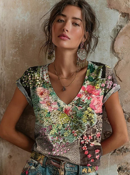 Women's Vintage Blossom V Neck Tee