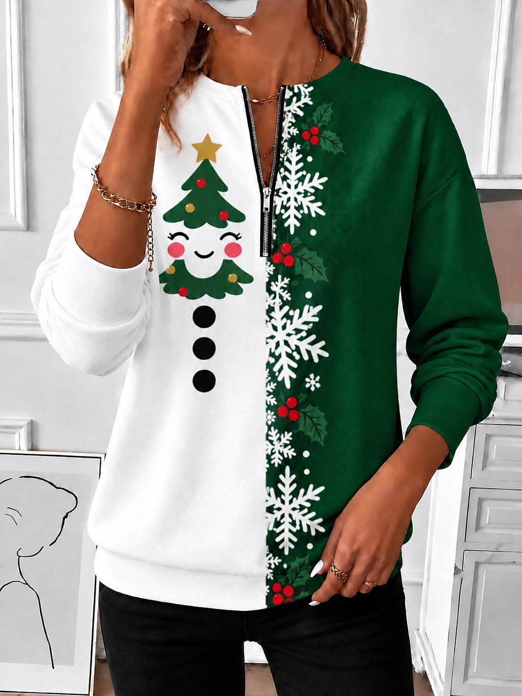 Christmas Abstract Graphic Zip Sweatshirt