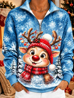 Women's Reindeer Snowflake Lapel Pullover Sweatshirt