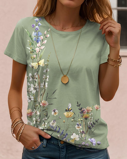 Women's Colorful Garden Floral Graphic Tee