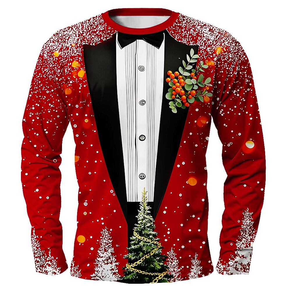 Men's Red Christmas Tuxedo Long Sleeve Shirt