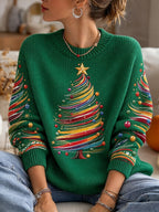 Women's Knitted Christmas Tree Crewneck Sweater