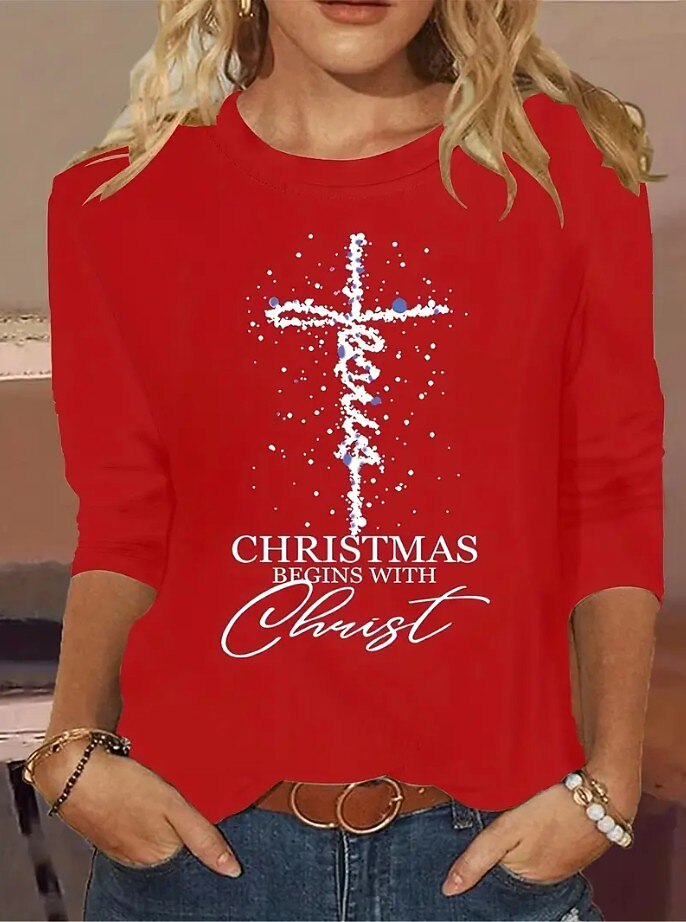 Women's Christmas Cross Letter Graphic Tee