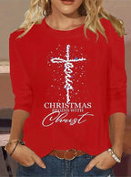Women's Christmas Cross Letter Graphic Tee