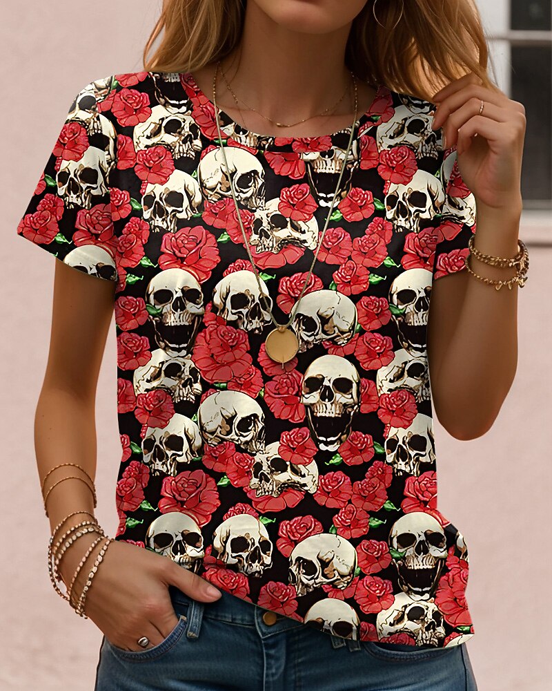 Women's Halloween Haunted Skull Tee