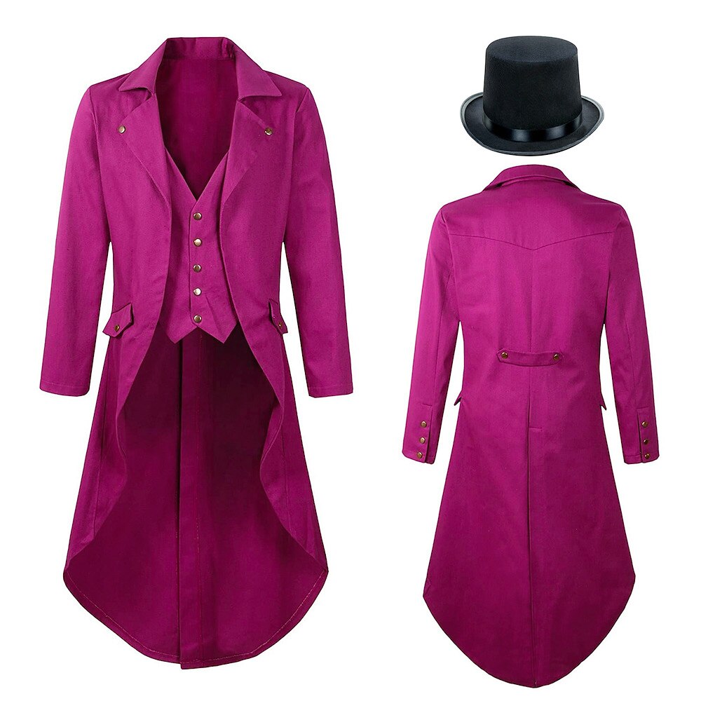 Men's Vintage Halloween Tuxedo Tailcoat Costume Coat & Hat Set
