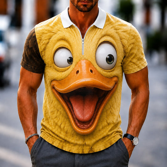 Men's 3D Cartoon Animal Zip Polo Shirt