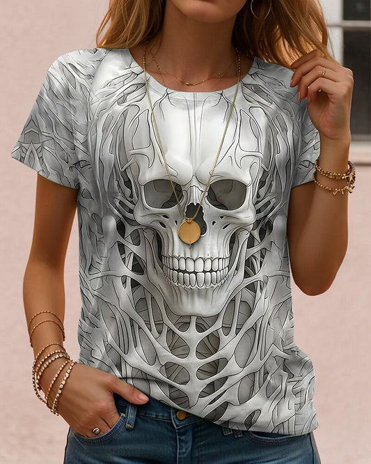 Women's Halloween Haunted Skull Tee