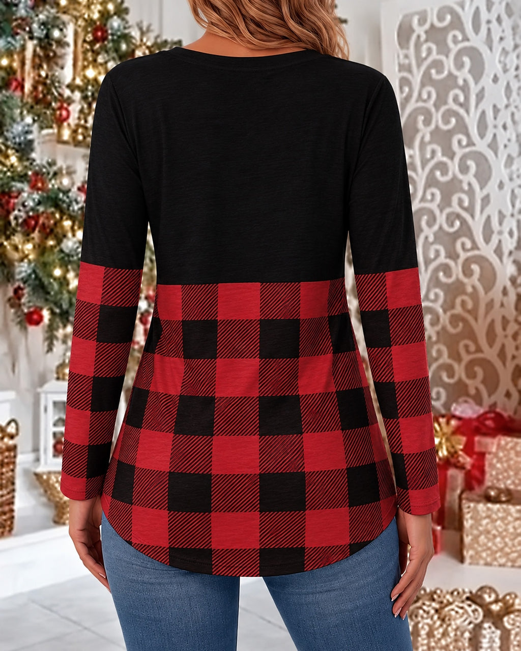 Women's Santa Snowman Colorblock Blouse