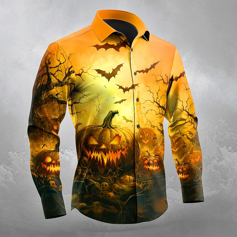 Men's Pumpkin Jackolantern Button Shirt