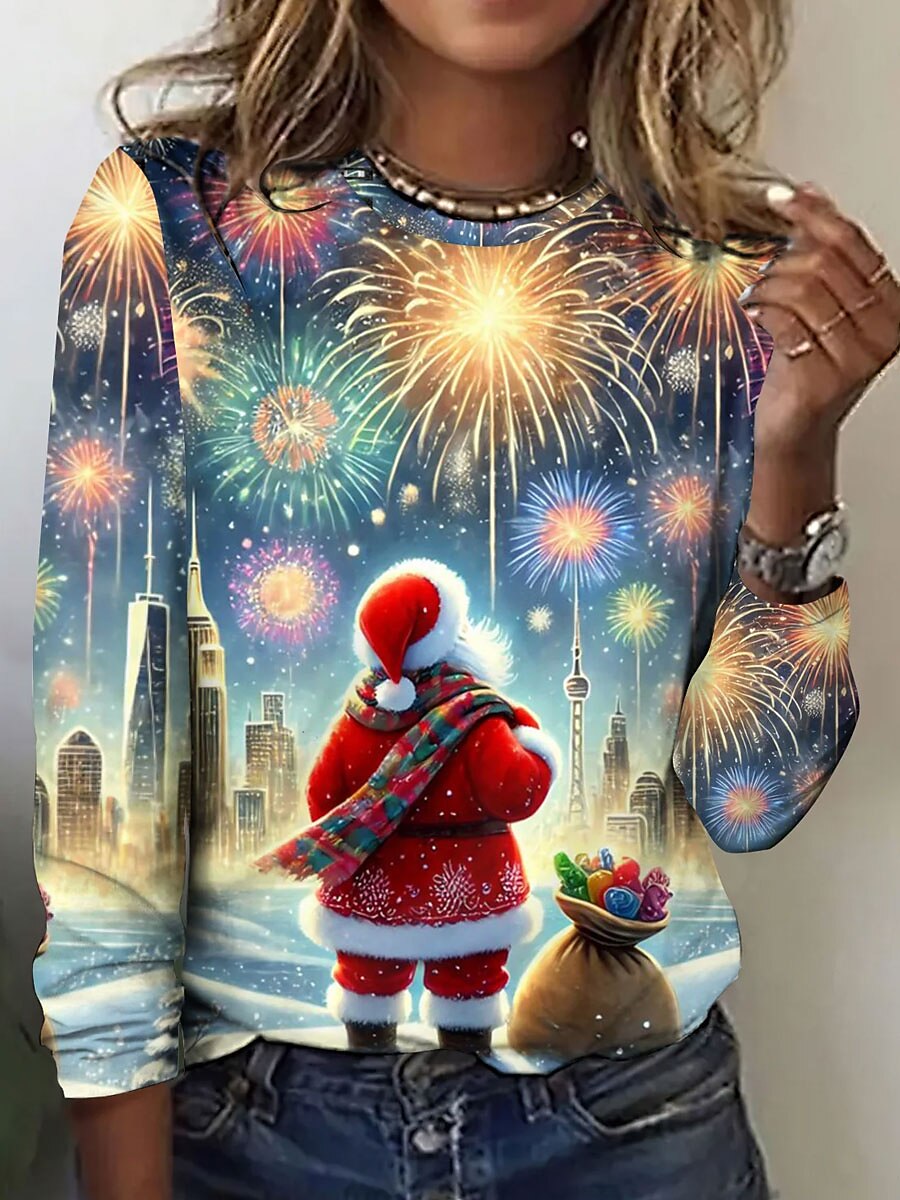 Women's Santa Christmas Graphic Longsleeve Tee