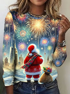 Women's Santa Christmas Graphic Longsleeve Tee