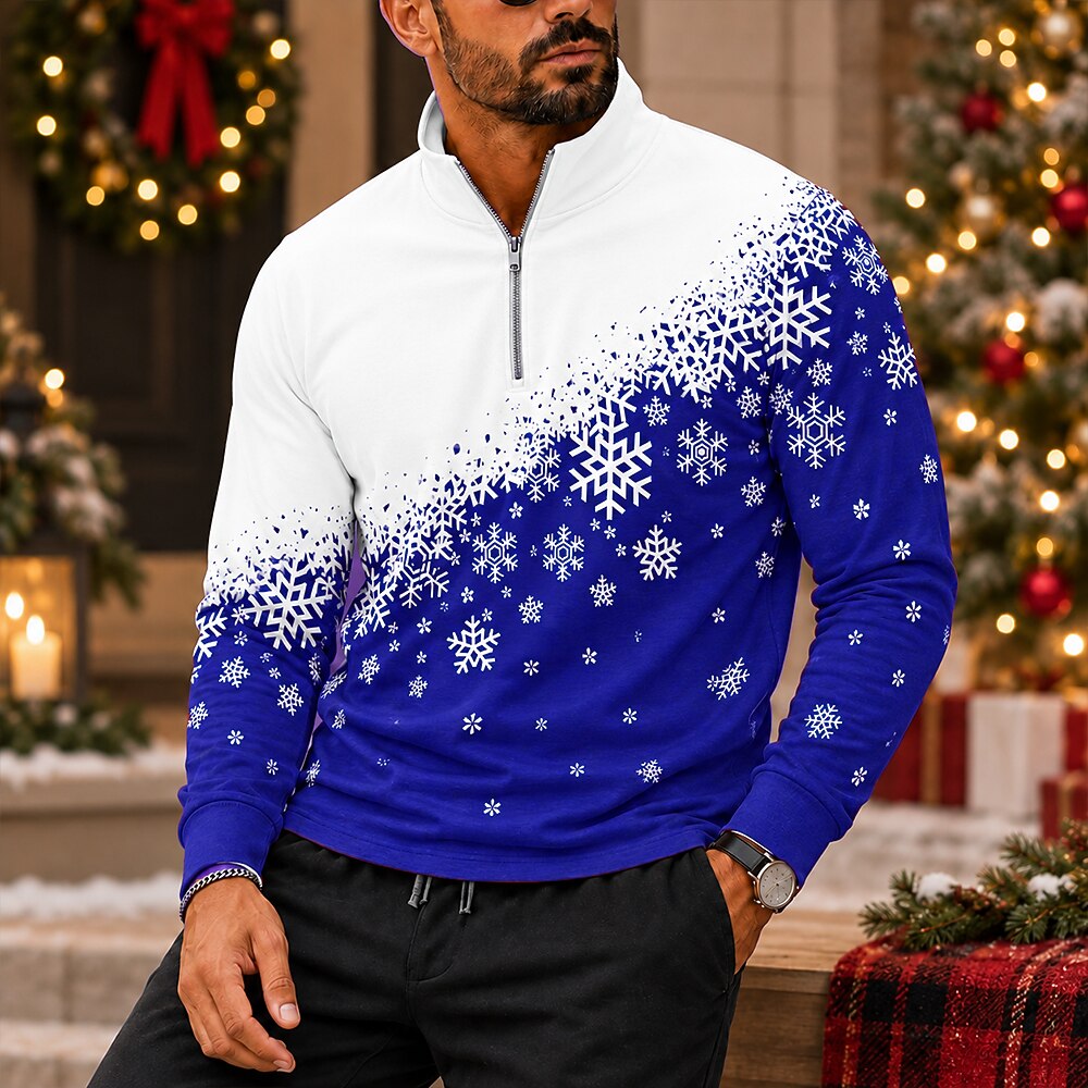 Snowflake Christmas Quarter Zip Polo Shirt