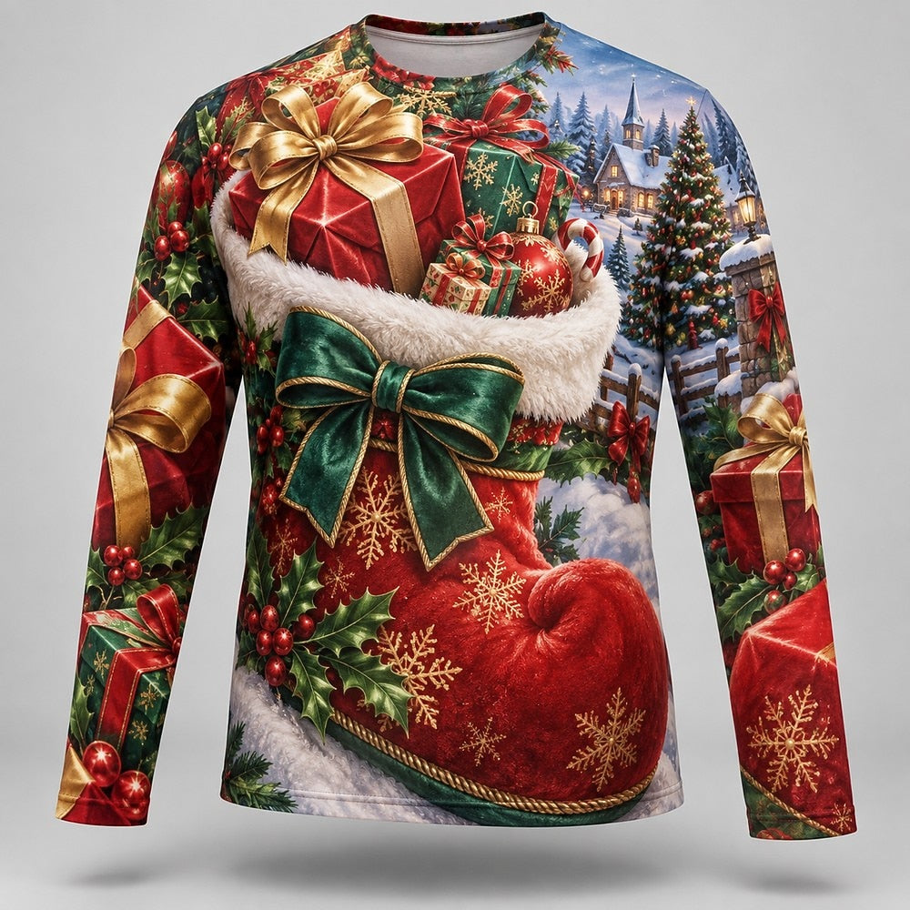 Men's Christmas Scene Long Sleeve Graphic Tee