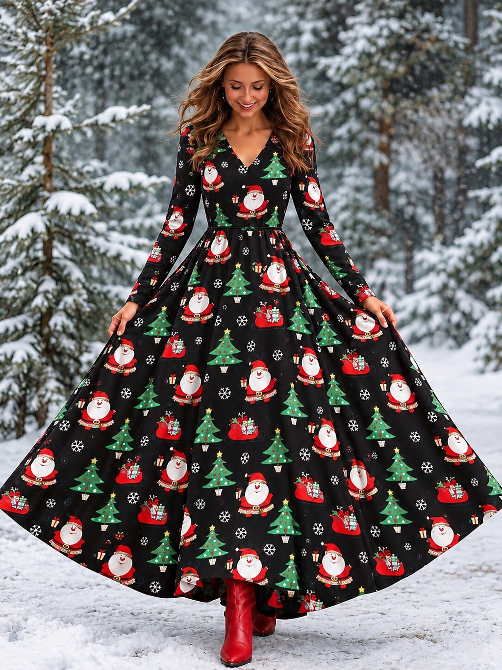 Women's Vintage Ombre Christmas Party Maxi Dress
