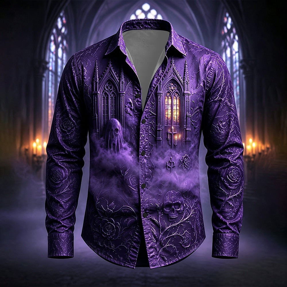 Men's Rose Skull Holiday Button Shirt