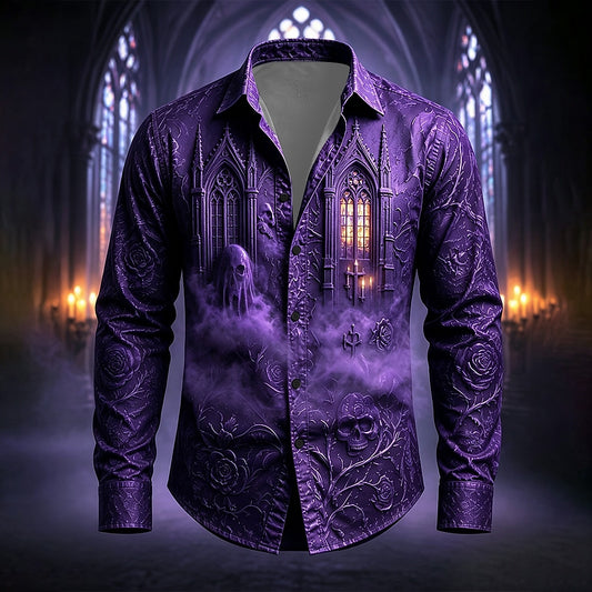 Men's Rose Skull Holiday Button Shirt