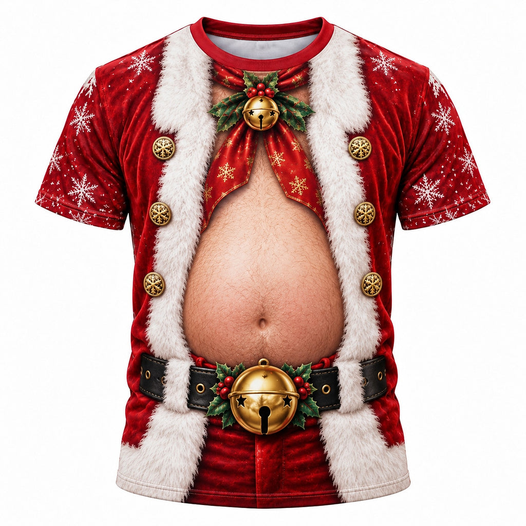 Christmas Santa Fake Belly Graphic T-Shirt