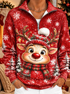 Women's Reindeer Snowflake Lapel Pullover Sweatshirt
