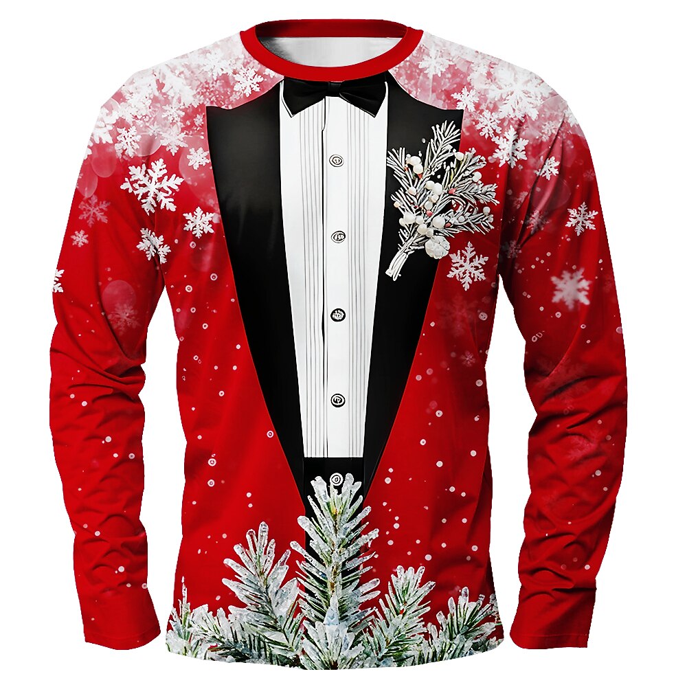 Men's Red Christmas Tuxedo Long Sleeve Shirt