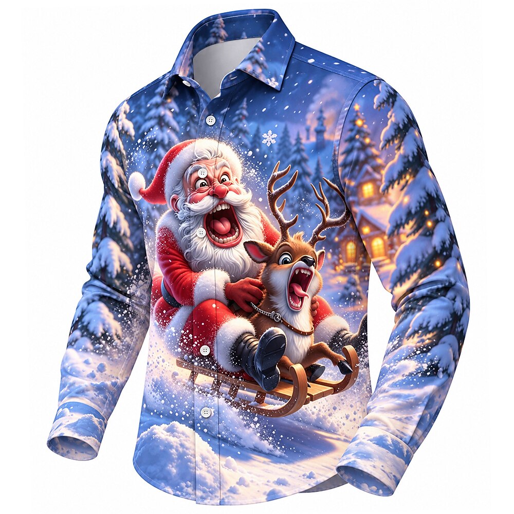Men's Santa Claus Pattern Button Up Shirt