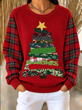 Christmas Tree Waffle Knit Pullover Sweatshirt