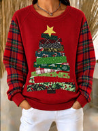 Christmas Tree Waffle Knit Pullover Sweatshirt