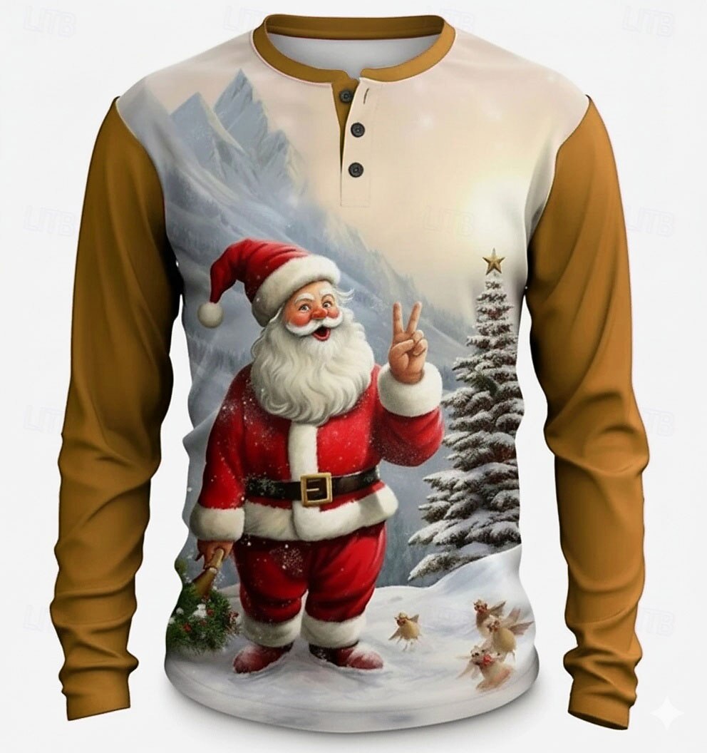 Santa Claus Christmas Long Sleeve Henley