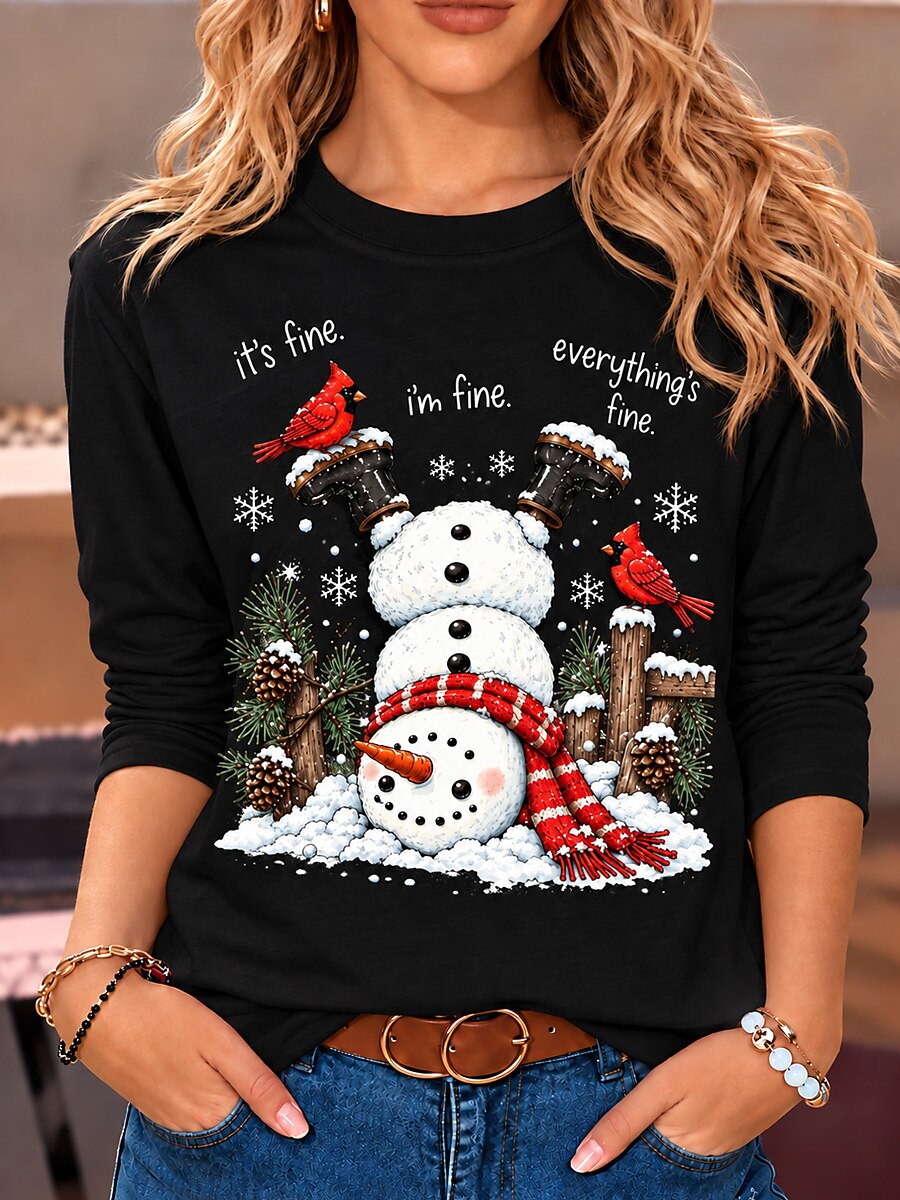 Snowman Graphic Christmas Long Sleeve Shirt