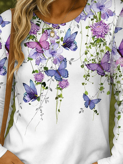 Women's Butterfly Garden Floral Graphic Tee