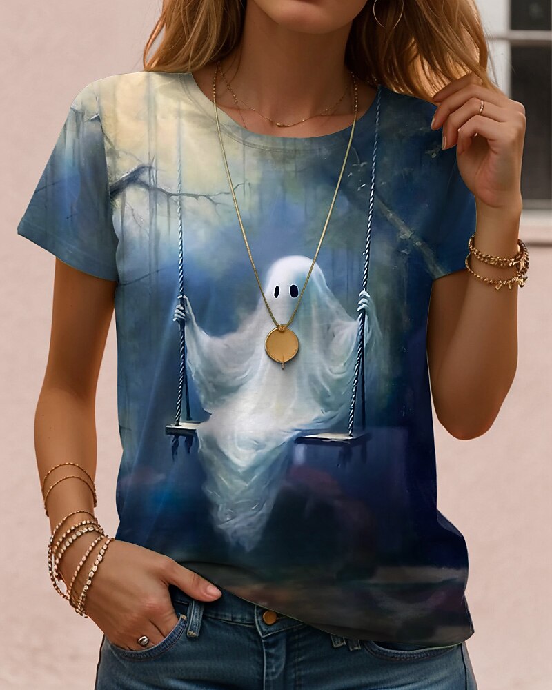 Women's Halloween Haunted Skull Tee