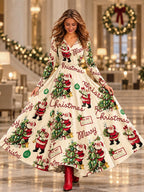 Ombre Christmas V Neck Maxi Dress