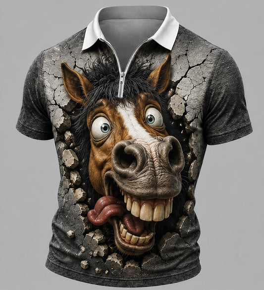 Men's Cartoon Animal Printed Athletic Polo